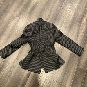 Navy and silver metallic striped oversized blazer